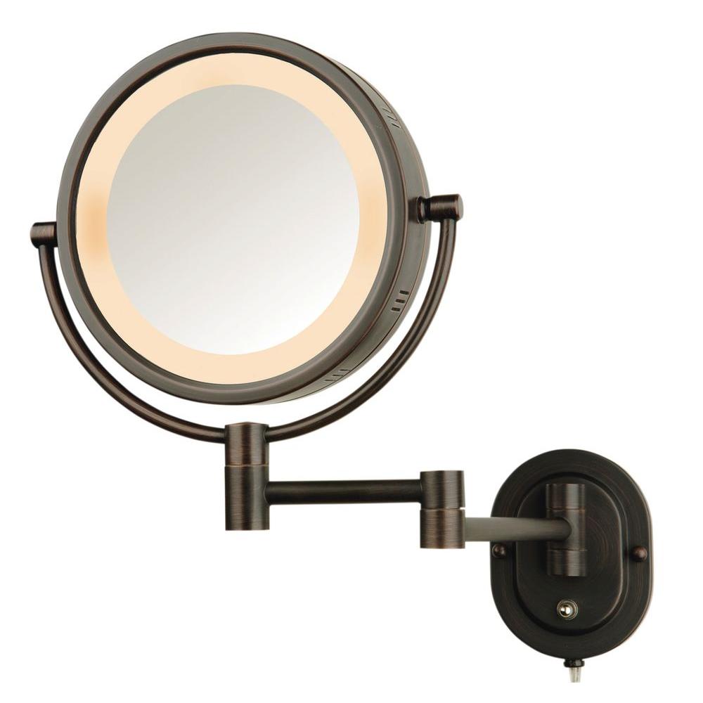 Jerdon HL65BZ 5X Halo Lighted 13 in. L x 9 in. W Wall Mount Mirror in Bronze
