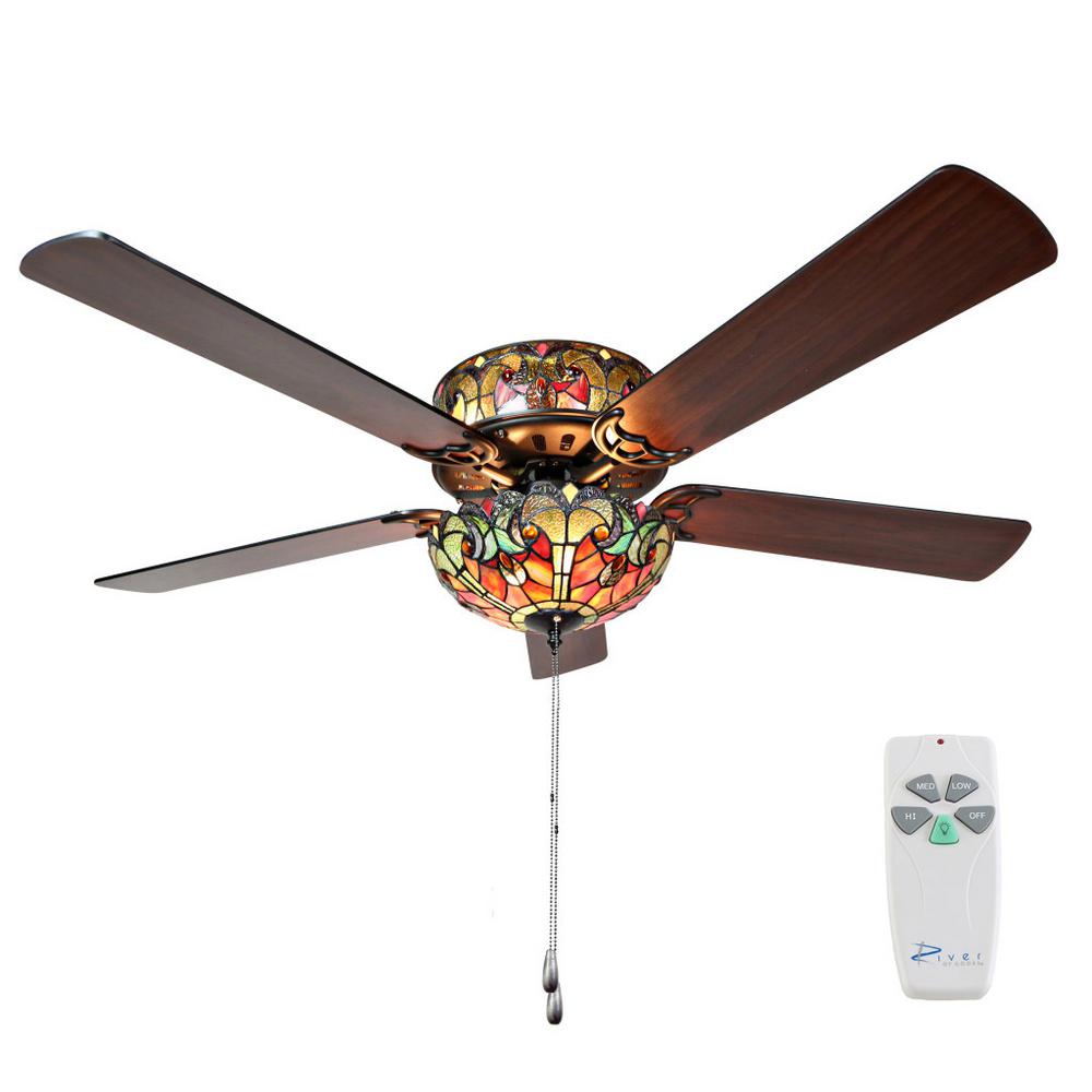 River of Goods 16159S Halston 52 in. Indoor Red Stained Glass Ceiling Fan
