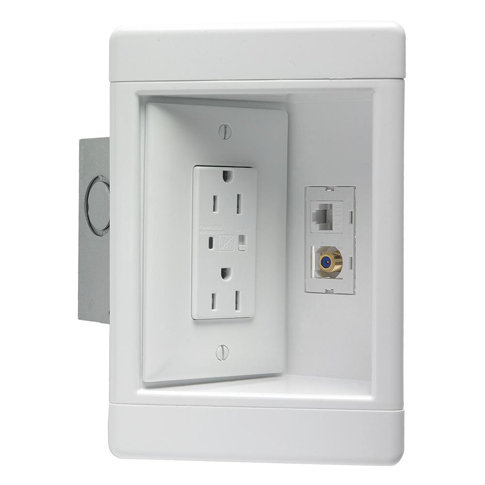1-Gang Recessed TV Media Box Kit with Surge Suppressing Outlet TV1WMTVSSWCC2