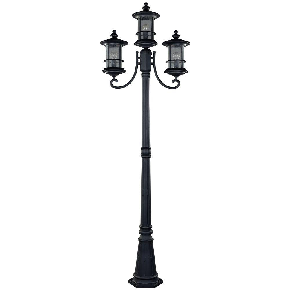 CANARM IOL151BK-HD Ryder 3-Light Black Outdoor Post Light with Seeded Glass