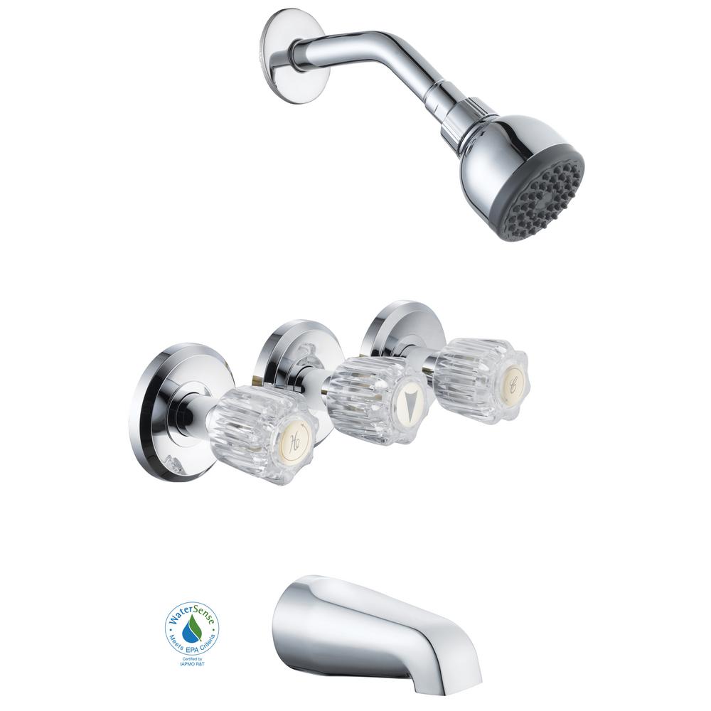 Glacier Bay 834X-0001 Aragon 3-Handle WaterSense Tub & Shower Faucet Chrome