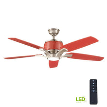 Load image into Gallery viewer, HDC YG615-BN+RD Raymont 52&quot; LED Brushed Nickel &amp; Red Ceiling Fan 767637
