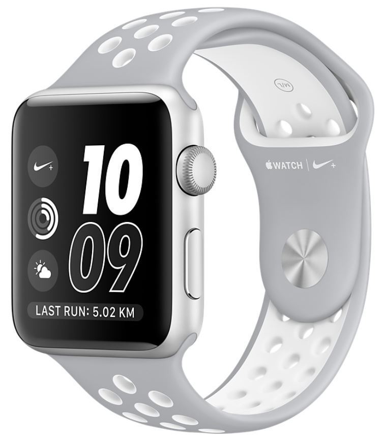 Apple Watch MNNQ2LL/A Nike+ 38mm Aluminum Case Flat Silver/White Sport Band